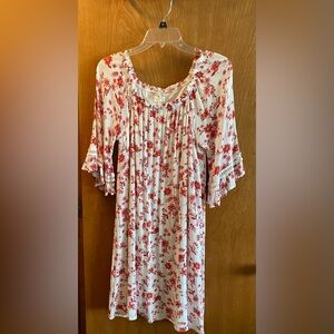 NAIF White Top with Red Floral Print and Crochet Trim